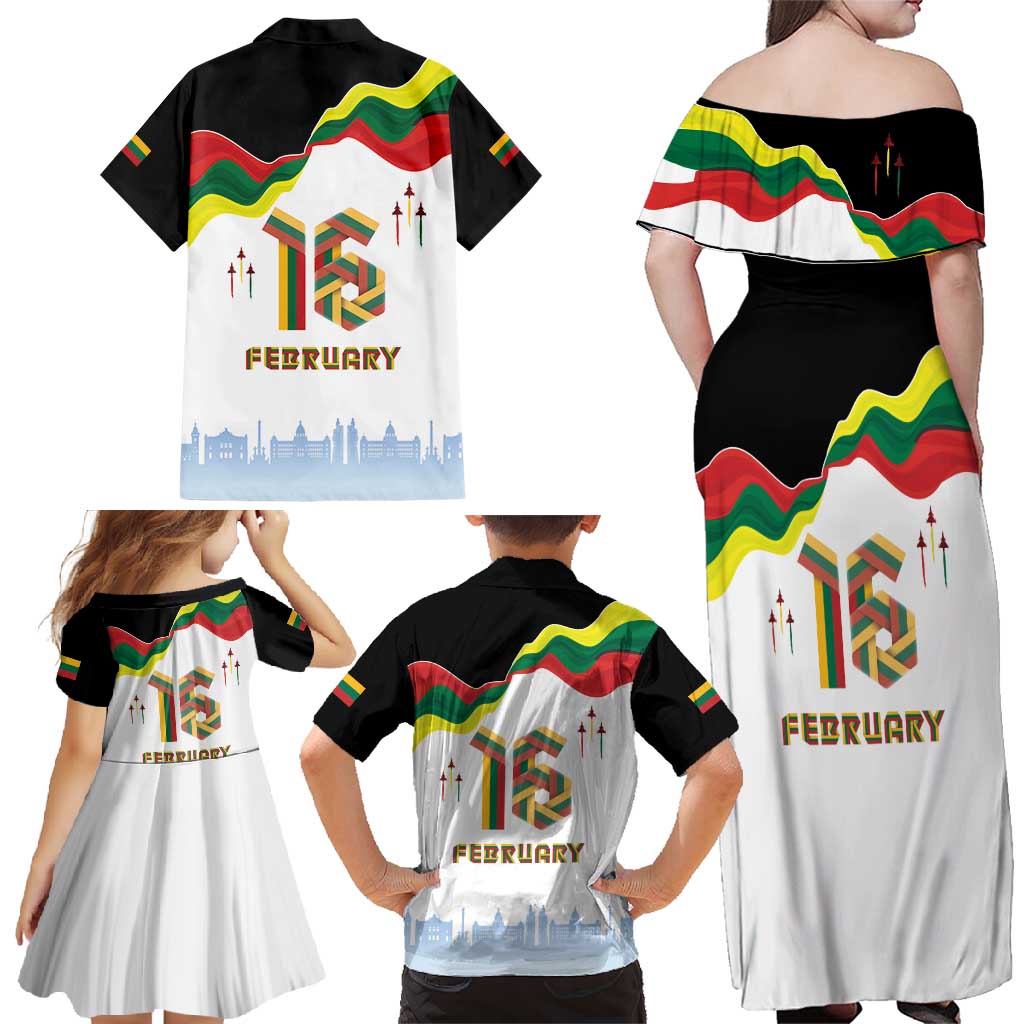 Lithuania Independence Day Family Matching Off Shoulder Maxi Dress and Hawaiian Shirt 16th February