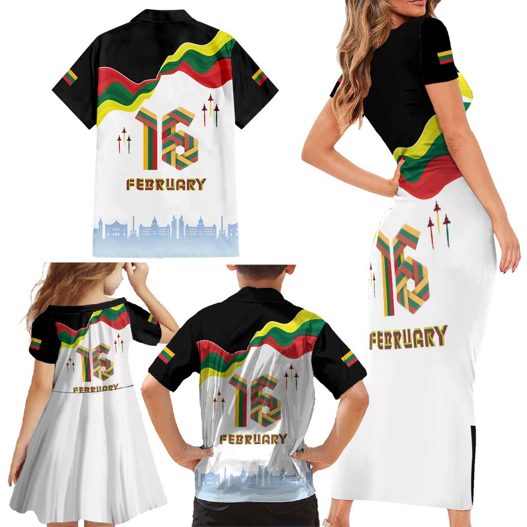 Lithuania Independence Day Family Matching Short Sleeve Bodycon Dress and Hawaiian Shirt 16th February