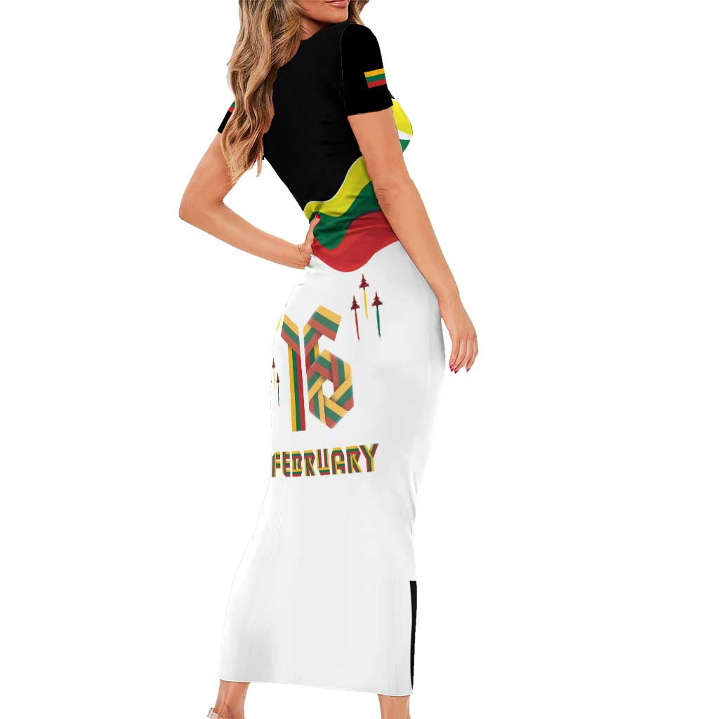 Lithuania Independence Day Family Matching Short Sleeve Bodycon Dress and Hawaiian Shirt 16th February