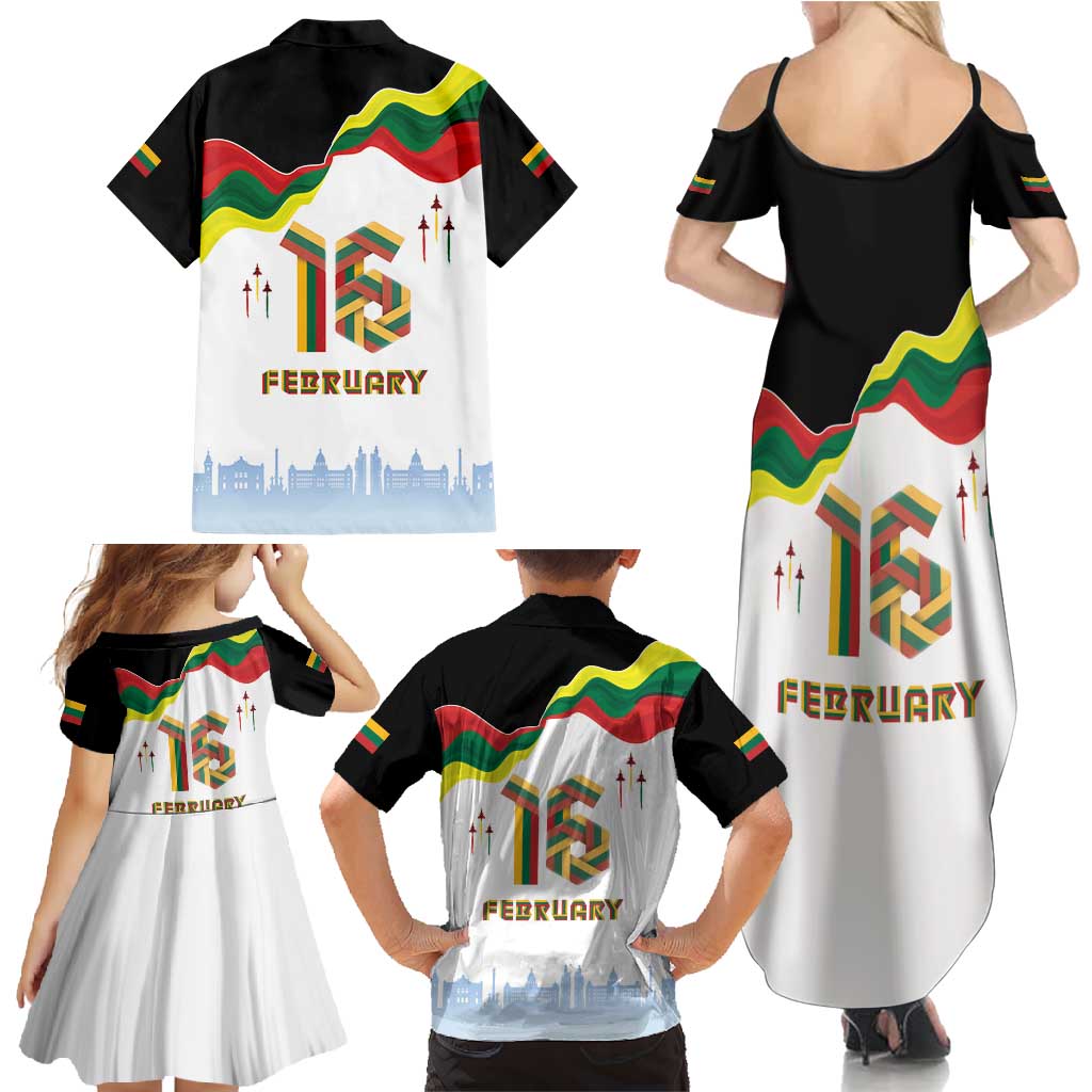 Lithuania Independence Day Family Matching Summer Maxi Dress and Hawaiian Shirt 16th February