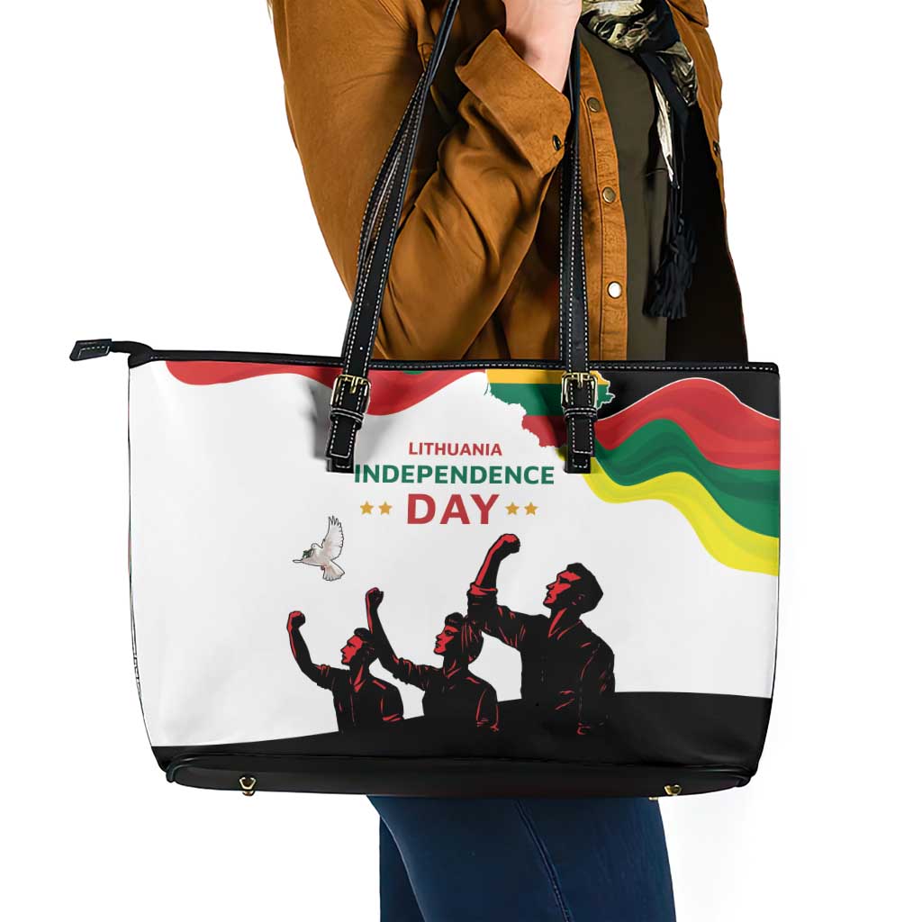 Lithuania Independence Day Leather Tote Bag 16th February