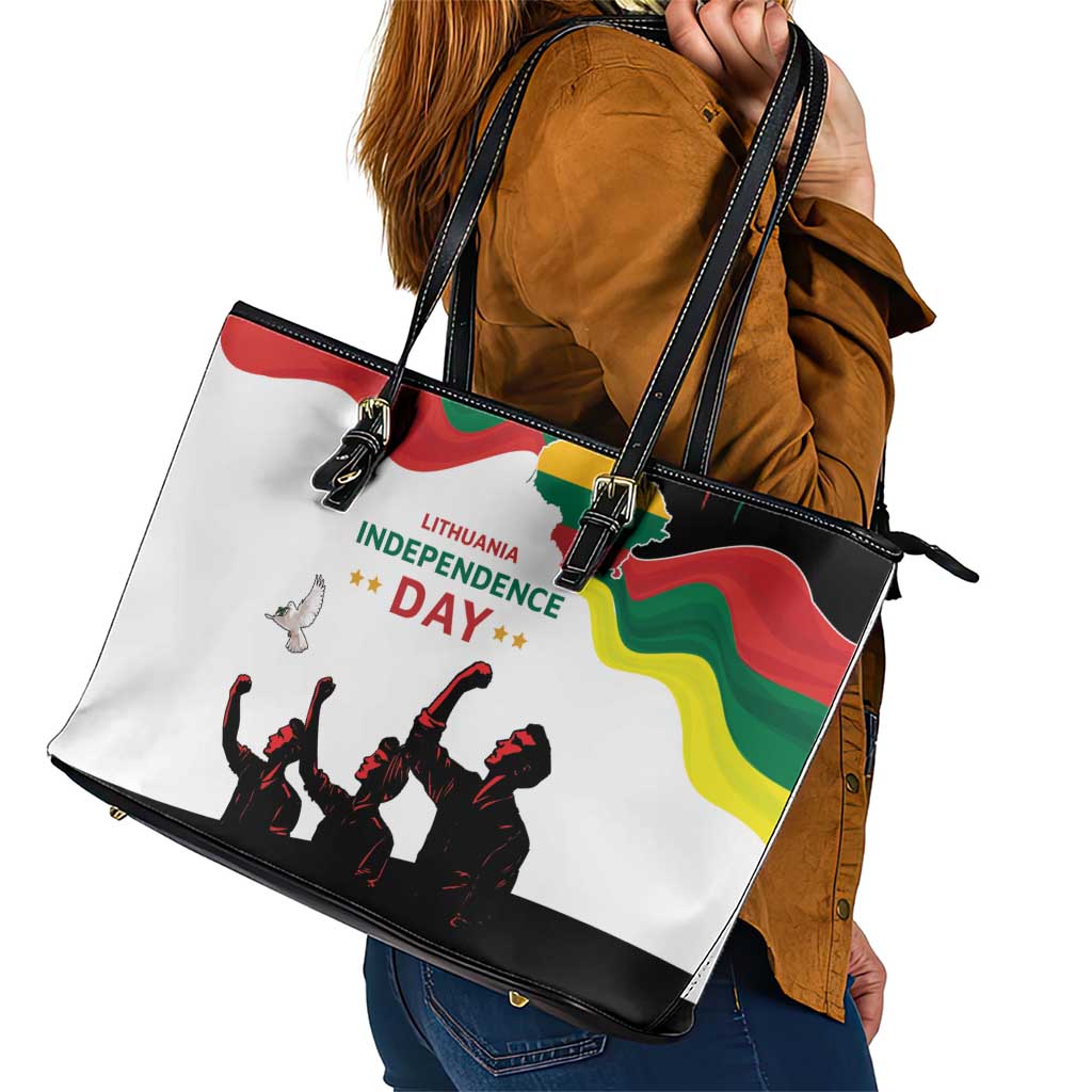 Lithuania Independence Day Leather Tote Bag 16th February
