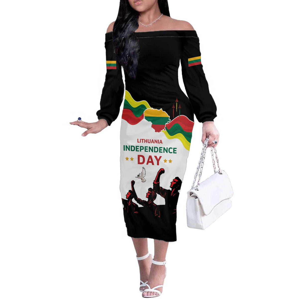 Lithuania Independence Day Off The Shoulder Long Sleeve Dress 16th February