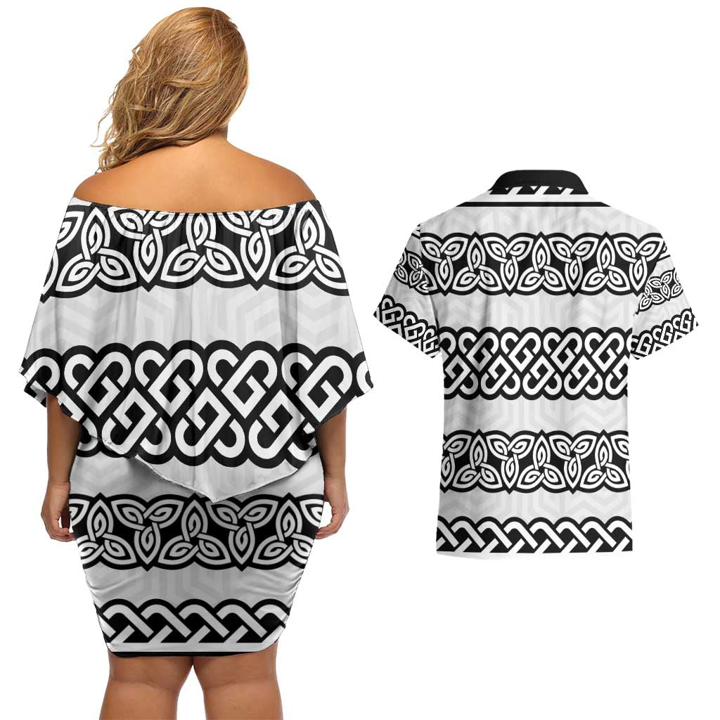 Ireland Celtic Pattern Couples Matching Off Shoulder Short Dress and Hawaiian Shirt Celtic Knot