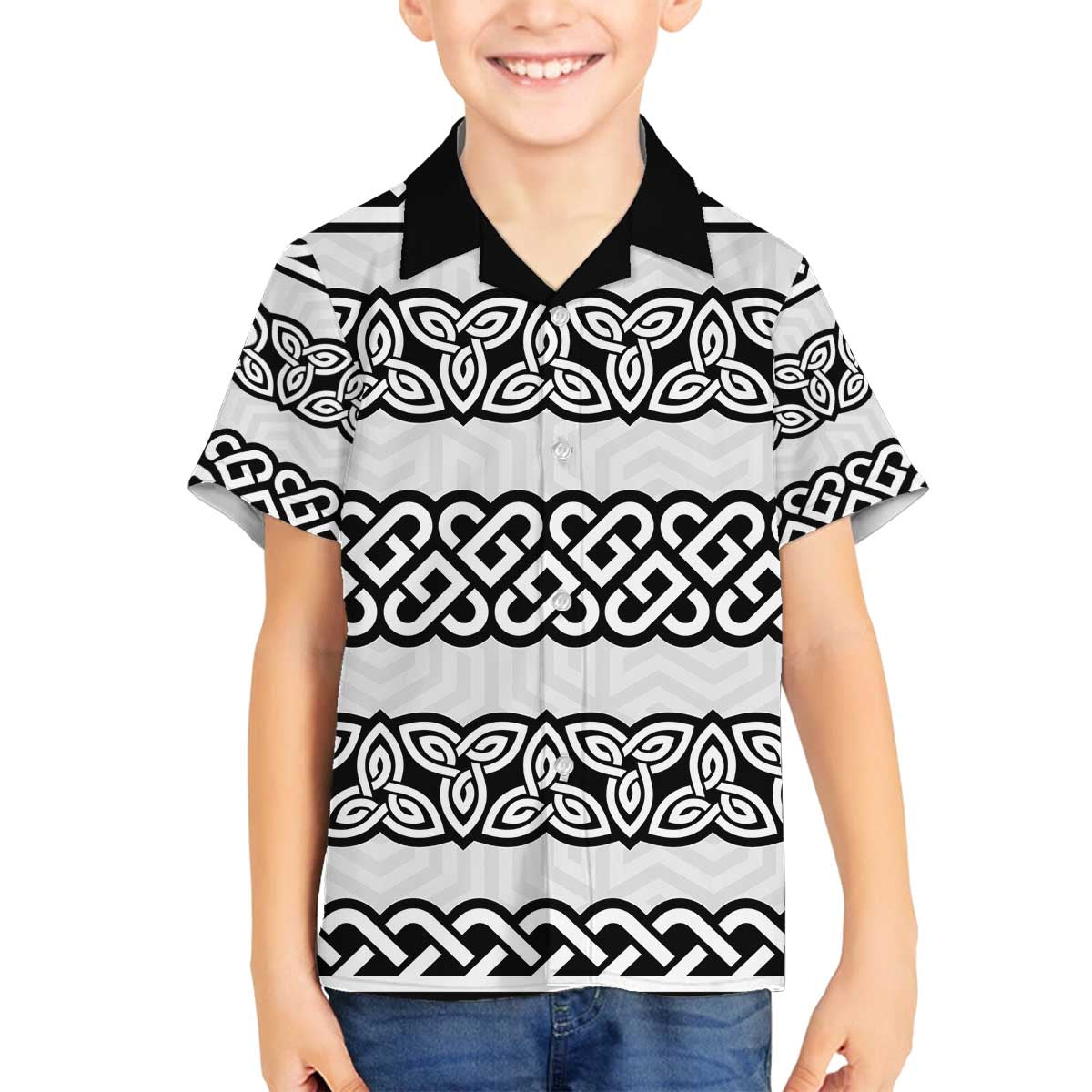 Ireland Celtic Pattern Family Matching Off The Shoulder Long Sleeve Dress and Hawaiian Shirt Celtic Knot