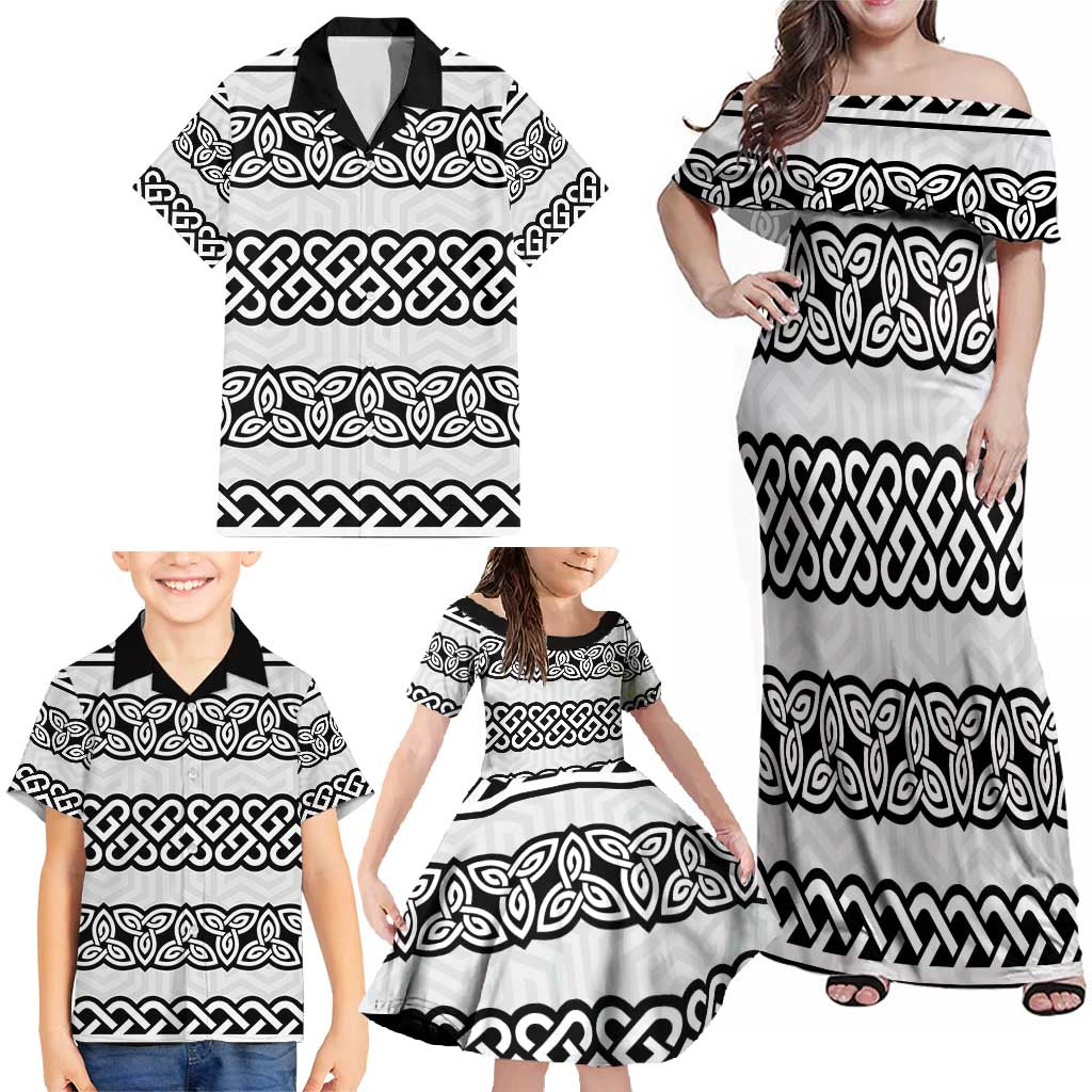 Ireland Celtic Pattern Family Matching Off Shoulder Maxi Dress and Hawaiian Shirt Celtic Knot