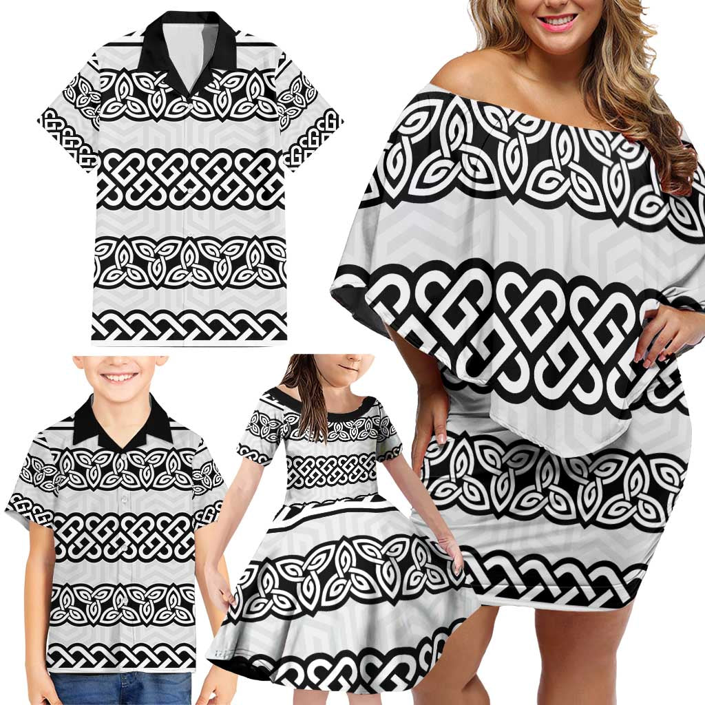 Ireland Celtic Pattern Family Matching Off Shoulder Short Dress and Hawaiian Shirt Celtic Knot