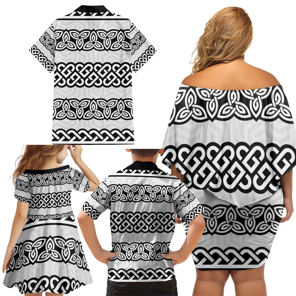 Ireland Celtic Pattern Family Matching Off Shoulder Short Dress and Hawaiian Shirt Celtic Knot