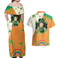 Ireland Irish Leprechaun with Shamrock Couples Matching Off Shoulder Maxi Dress and Hawaiian Shirt Ireland 17th March Saint Patrick's Day