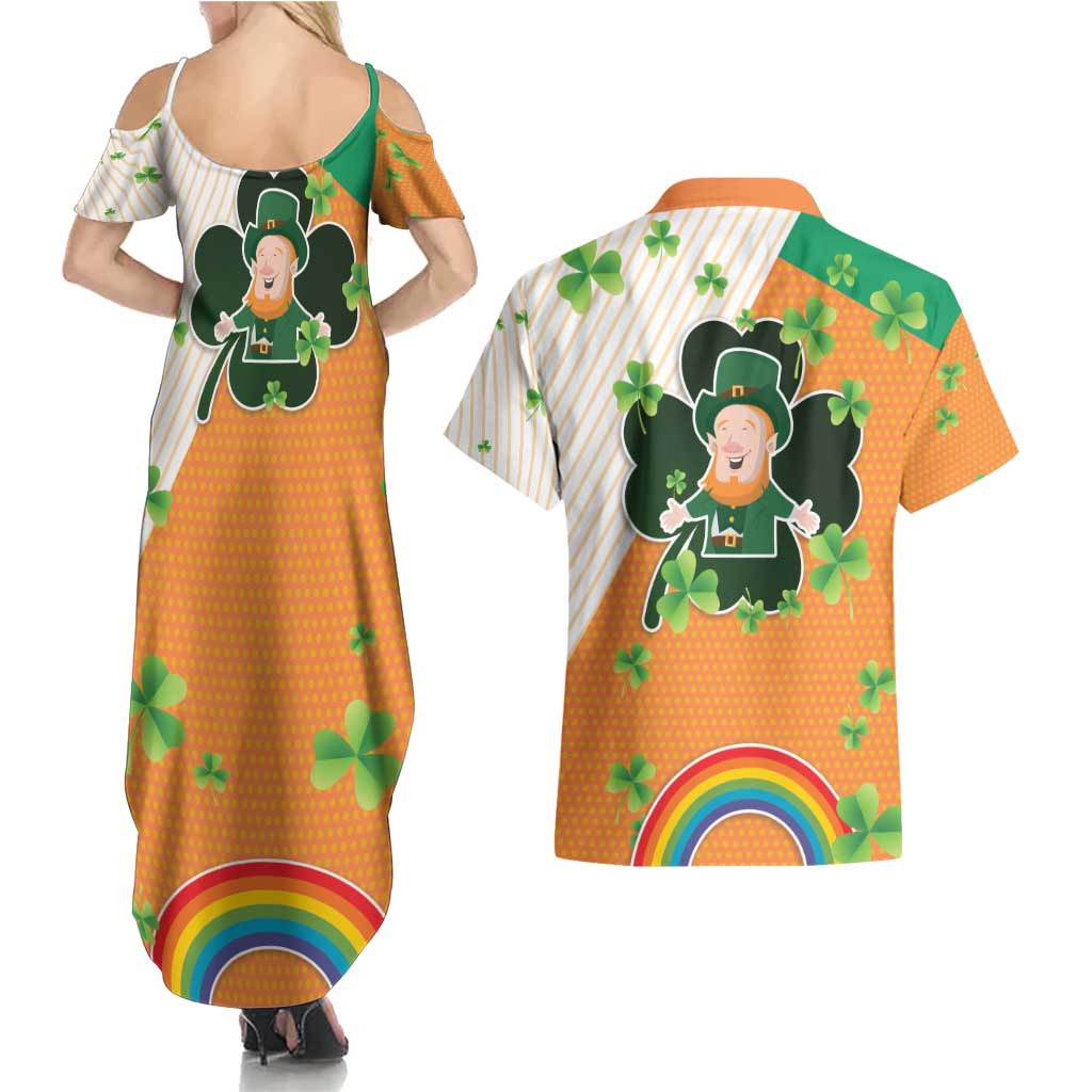 Ireland Irish Leprechaun with Shamrock Couples Matching Summer Maxi Dress and Hawaiian Shirt Ireland 17th March Saint Patrick's Day