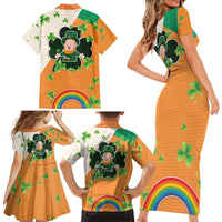 Ireland Irish Leprechaun with Shamrock Family Matching Short Sleeve Bodycon Dress and Hawaiian Shirt Ireland 17th March Saint Patrick's Day