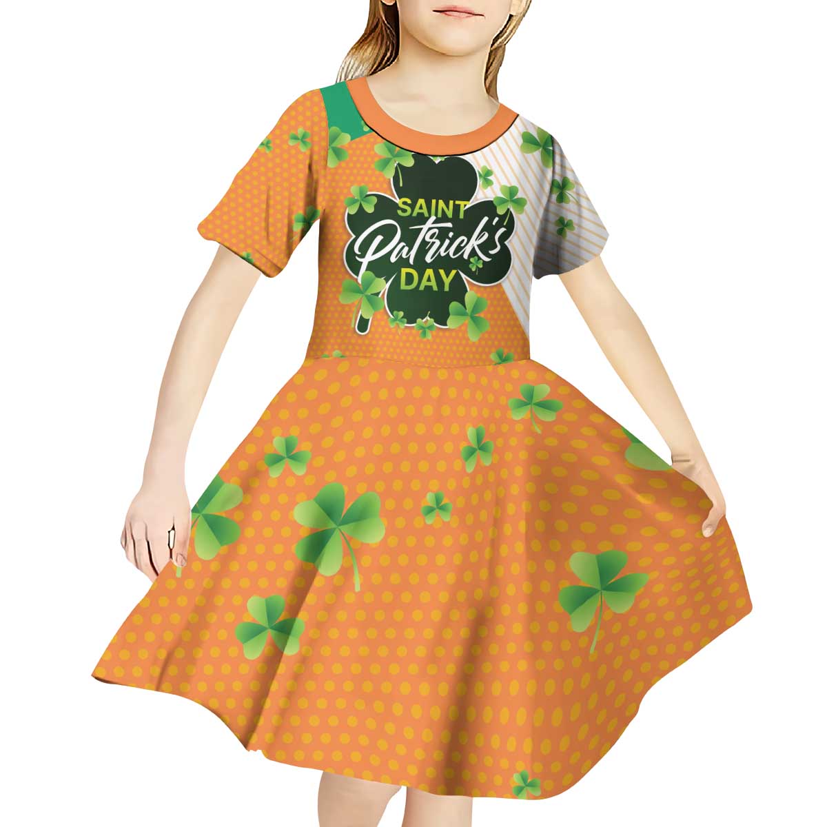 Ireland Irish Leprechaun with Shamrock Kid Short Sleeve Dress Ireland 17th March Saint Patrick's Day