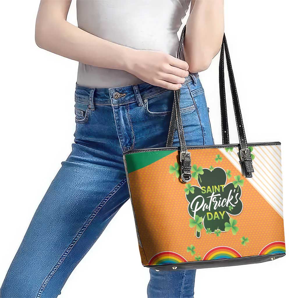 Ireland Irish Leprechaun with Shamrock Leather Tote Bag Ireland 17th March Saint Patrick's Day