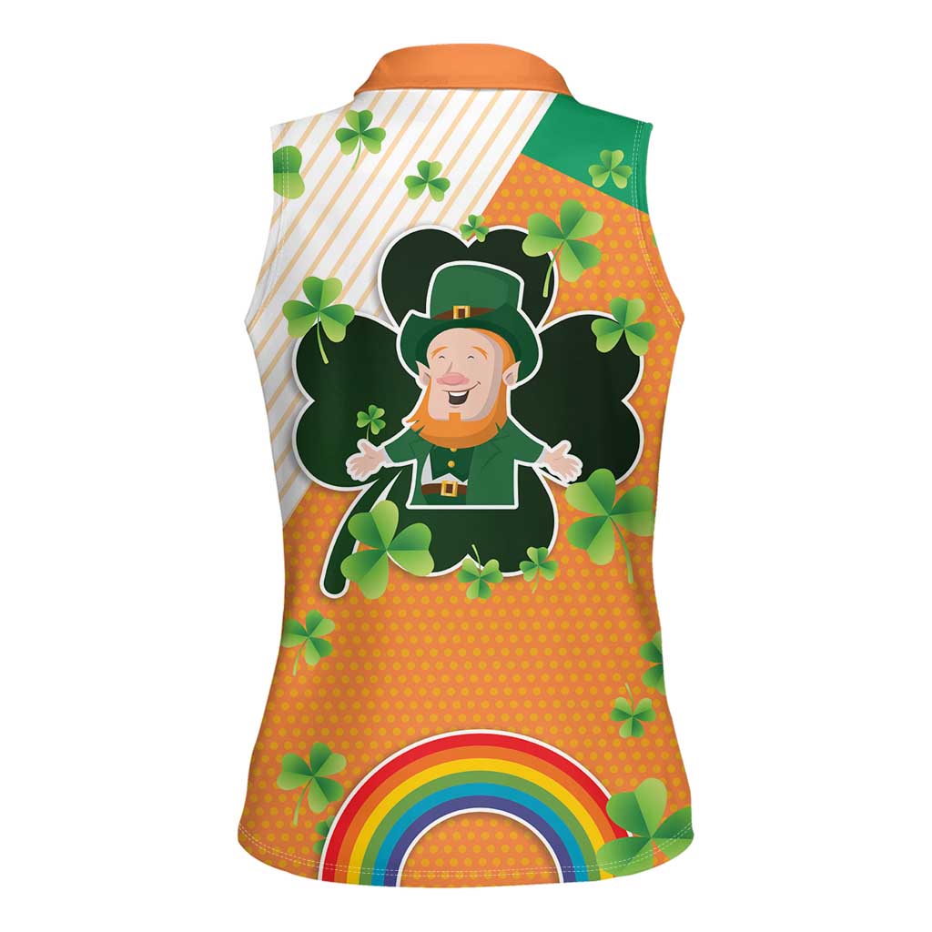 Ireland Irish Leprechaun with Shamrock Women Sleeveless Polo Shirt Ireland 17th March Saint Patrick's Day