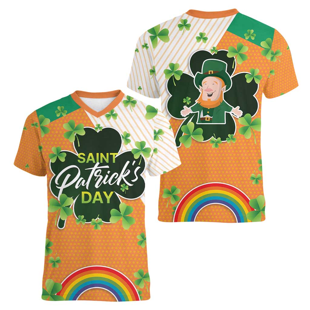 Ireland Irish Leprechaun with Shamrock Women V-Neck T-Shirt Ireland 17th March Saint Patrick's Day