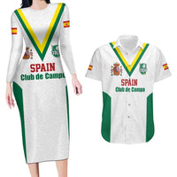 Custom Spain Field Hockey Couples Matching Long Sleeve Bodycon Dress and Hawaiian Shirt Club de Campo Sporty Style