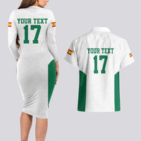 Custom Spain Field Hockey Couples Matching Long Sleeve Bodycon Dress and Hawaiian Shirt Club de Campo Sporty Style