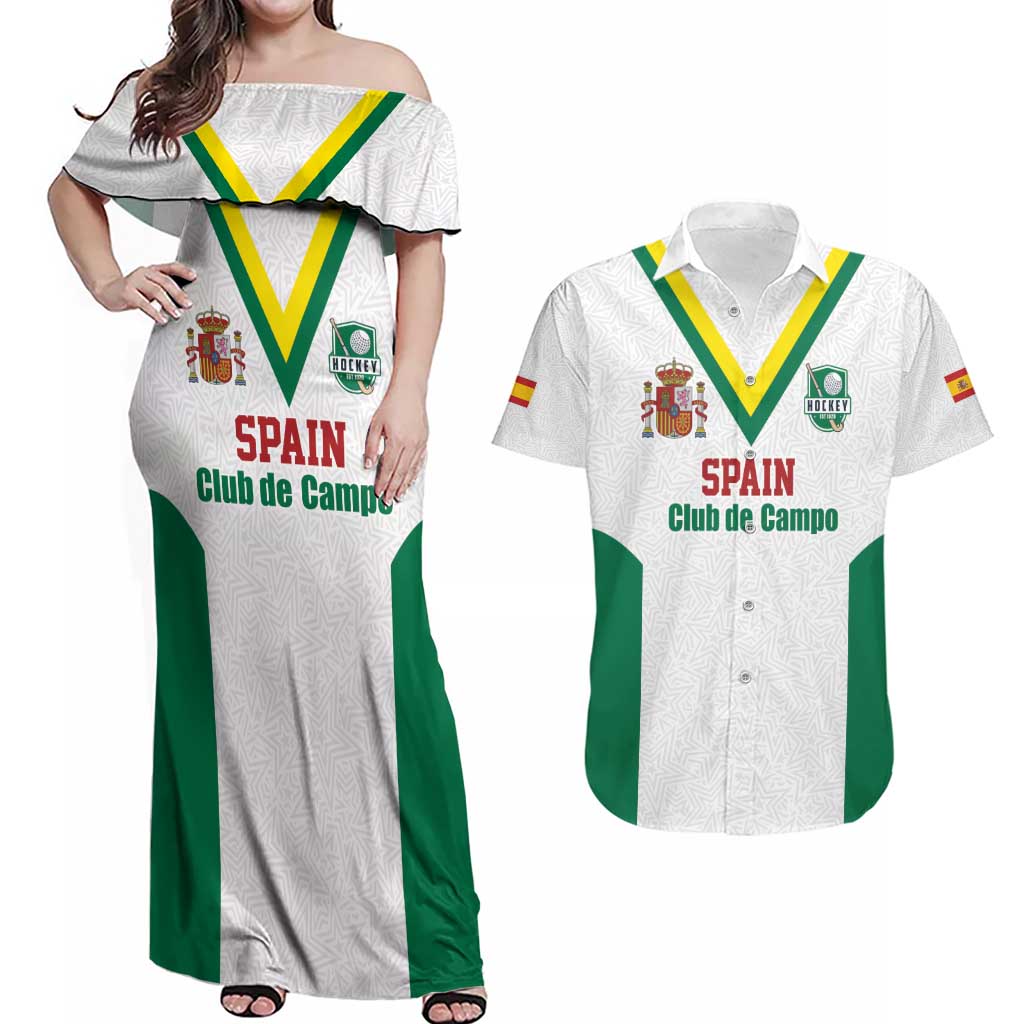 Custom Spain Field Hockey Couples Matching Off Shoulder Maxi Dress and Hawaiian Shirt Club de Campo Sporty Style