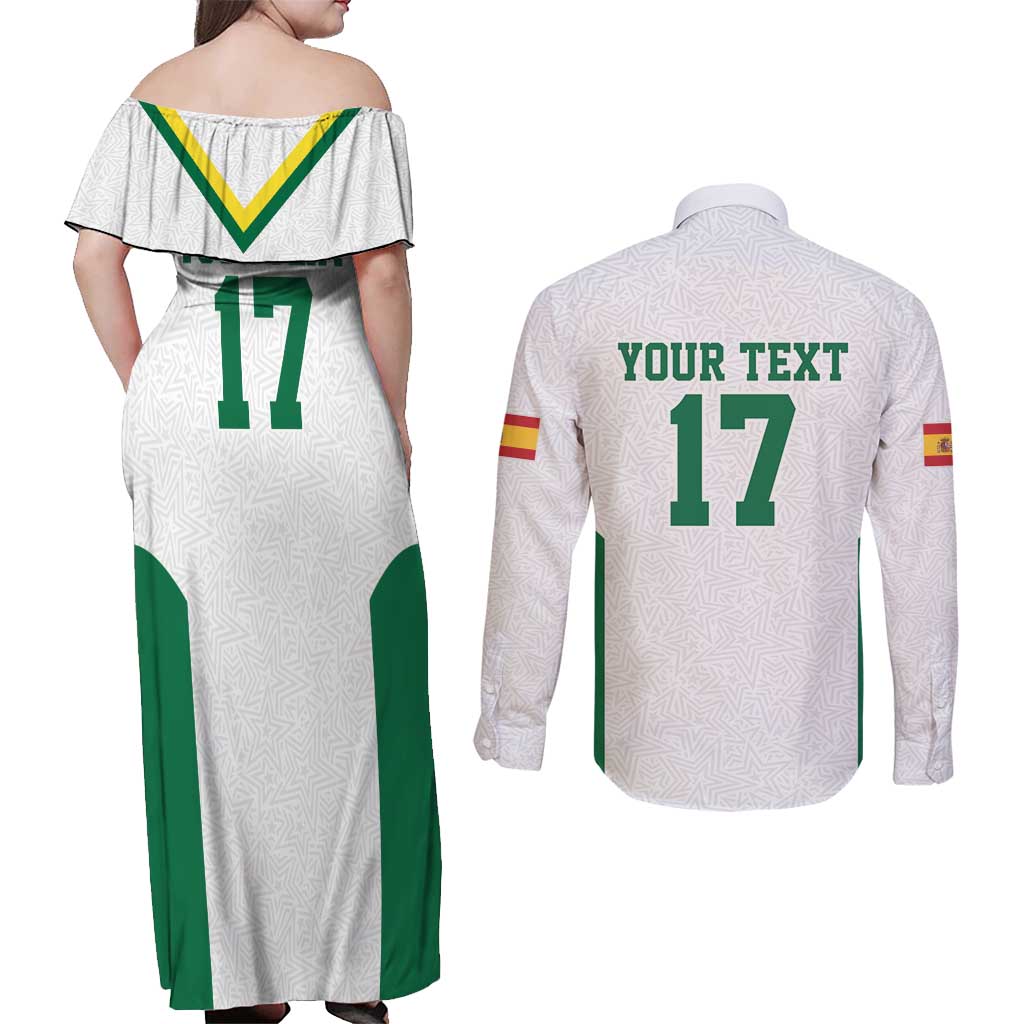 Custom Spain Field Hockey Couples Matching Off Shoulder Maxi Dress and Long Sleeve Button Shirt Club de Campo Sporty Style