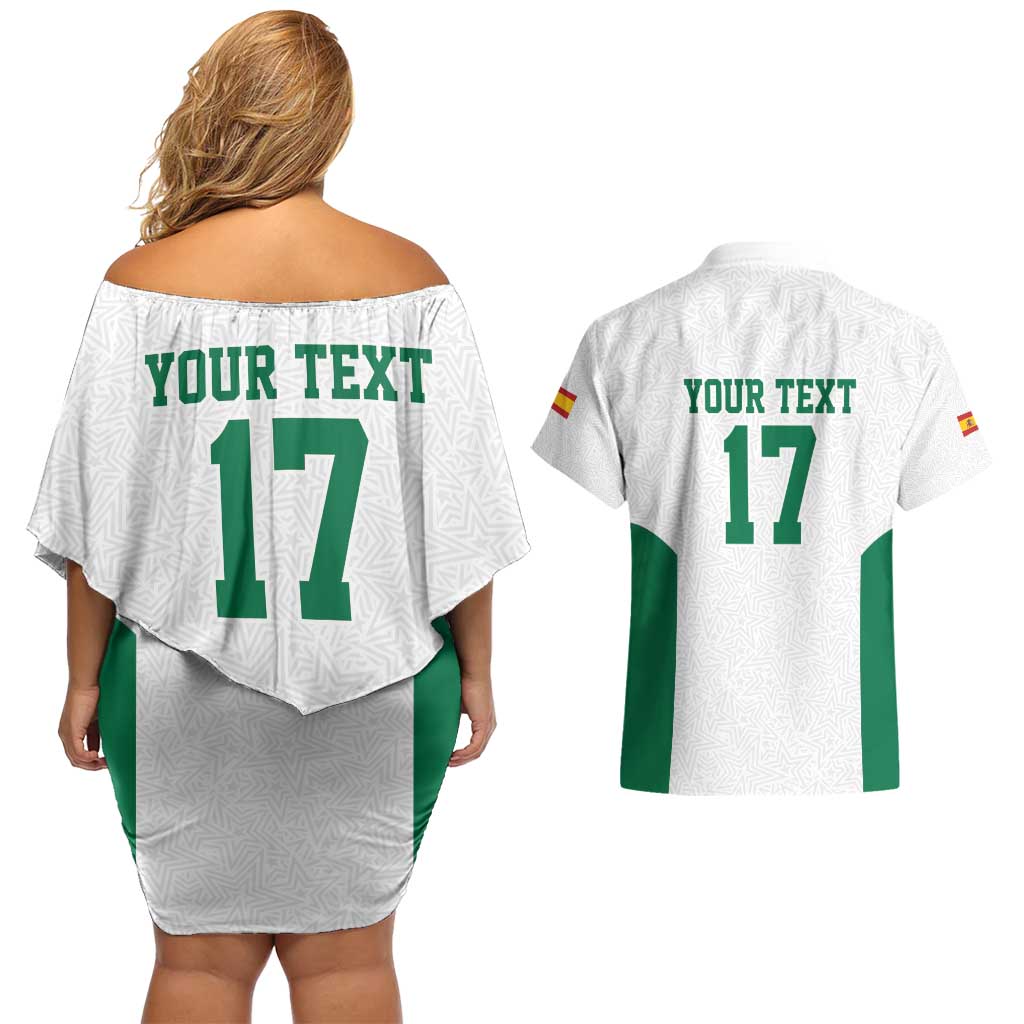 Custom Spain Field Hockey Couples Matching Off Shoulder Short Dress and Hawaiian Shirt Club de Campo Sporty Style