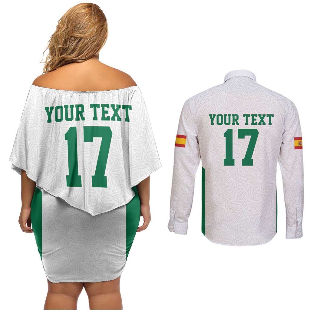 Custom Spain Field Hockey Couples Matching Off Shoulder Short Dress and Long Sleeve Button Shirt Club de Campo Sporty Style