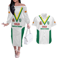 Custom Spain Field Hockey Couples Matching Off The Shoulder Long Sleeve Dress and Hawaiian Shirt Club de Campo Sporty Style