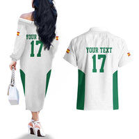 Custom Spain Field Hockey Couples Matching Off The Shoulder Long Sleeve Dress and Hawaiian Shirt Club de Campo Sporty Style