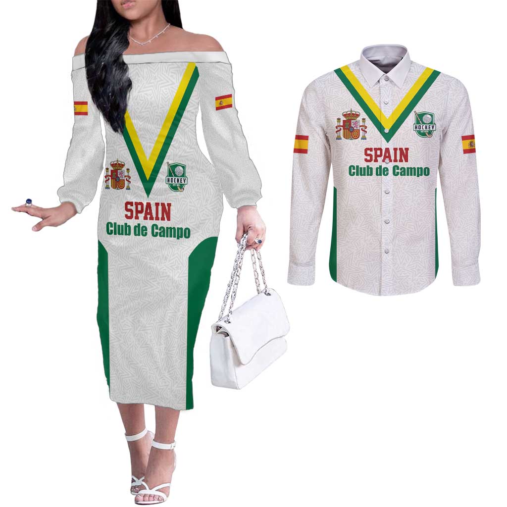 Custom Spain Field Hockey Couples Matching Off The Shoulder Long Sleeve Dress and Long Sleeve Button Shirt Club de Campo Sporty Style