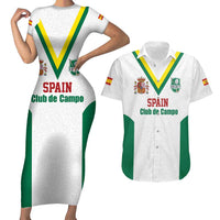 Custom Spain Field Hockey Couples Matching Short Sleeve Bodycon Dress and Hawaiian Shirt Club de Campo Sporty Style