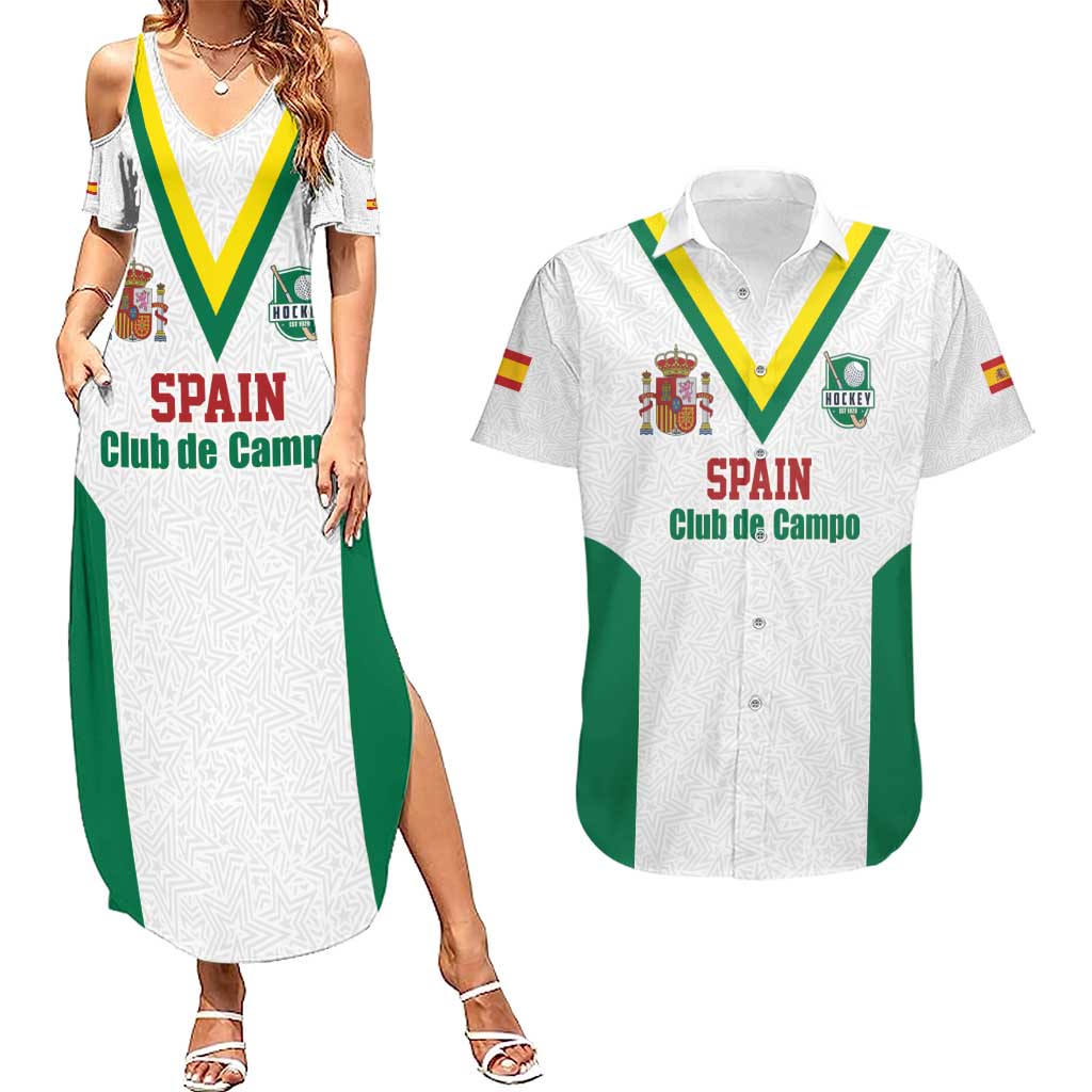 Custom Spain Field Hockey Couples Matching Summer Maxi Dress and Hawaiian Shirt Club de Campo Sporty Style