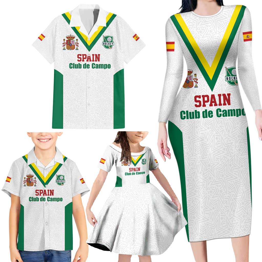 Custom Spain Field Hockey Family Matching Long Sleeve Bodycon Dress and Hawaiian Shirt Club de Campo Sporty Style