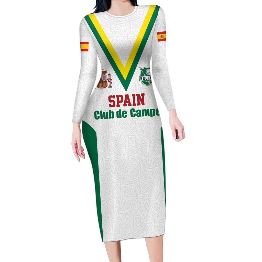 Custom Spain Field Hockey Family Matching Long Sleeve Bodycon Dress and Hawaiian Shirt Club de Campo Sporty Style