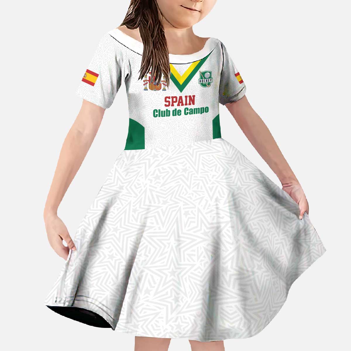 Custom Spain Field Hockey Family Matching Off The Shoulder Long Sleeve Dress and Hawaiian Shirt Club de Campo Sporty Style