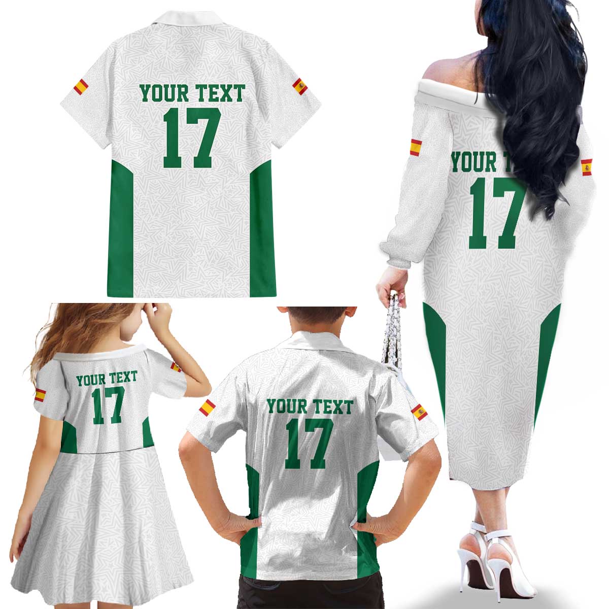 Custom Spain Field Hockey Family Matching Off The Shoulder Long Sleeve Dress and Hawaiian Shirt Club de Campo Sporty Style