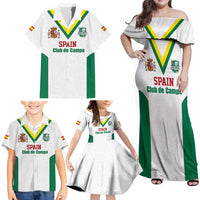 Custom Spain Field Hockey Family Matching Off Shoulder Maxi Dress and Hawaiian Shirt Club de Campo Sporty Style