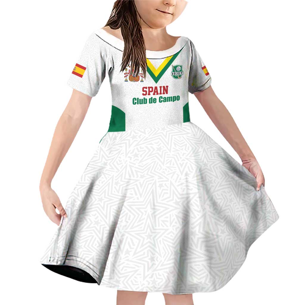 Custom Spain Field Hockey Family Matching Off Shoulder Short Dress and Hawaiian Shirt Club de Campo Sporty Style