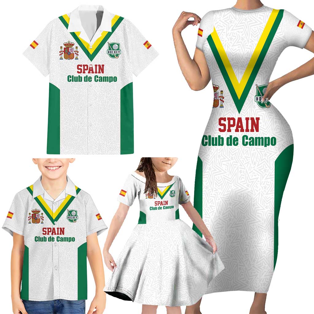 Custom Spain Field Hockey Family Matching Short Sleeve Bodycon Dress and Hawaiian Shirt Club de Campo Sporty Style
