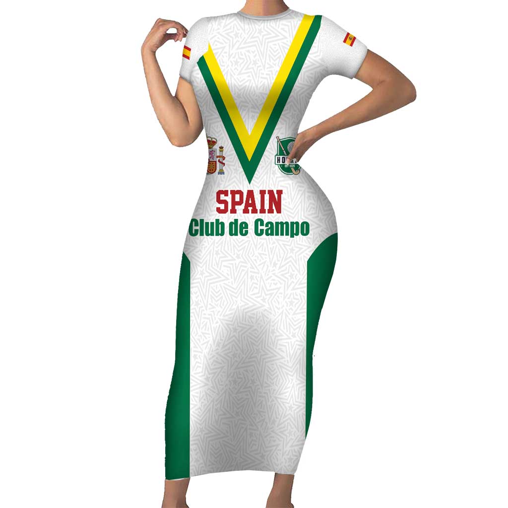 Custom Spain Field Hockey Family Matching Short Sleeve Bodycon Dress and Hawaiian Shirt Club de Campo Sporty Style