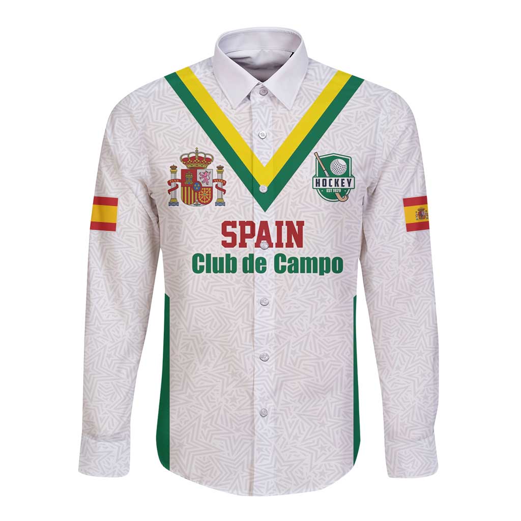 Custom Spain Field Hockey Long Sleeve Button Shirt Club de Campo Sporty Style