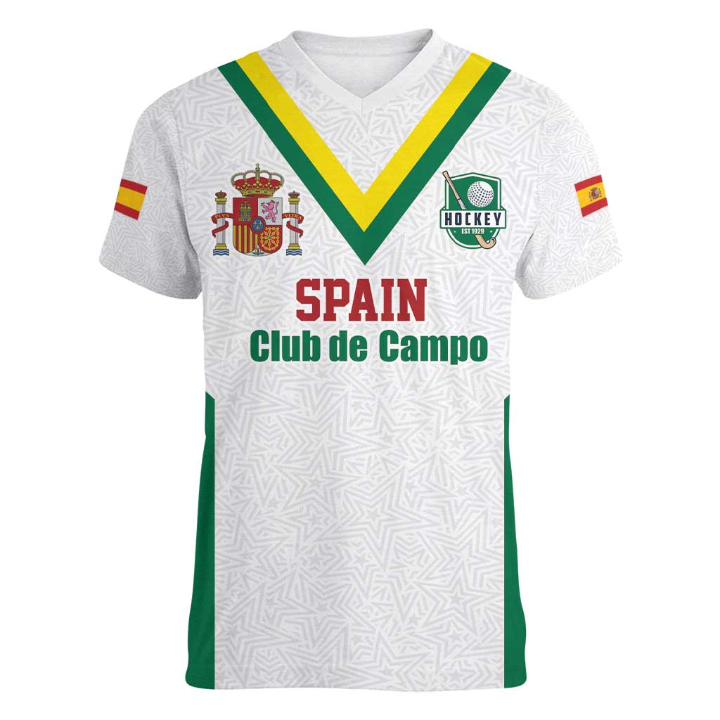 Custom Spain Field Hockey Women V-Neck T-Shirt Club de Campo Sporty Style