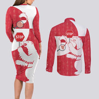 Greenland Not For Sale Couples Matching Long Sleeve Bodycon Dress and Long Sleeve Button Shirt Polar Bear