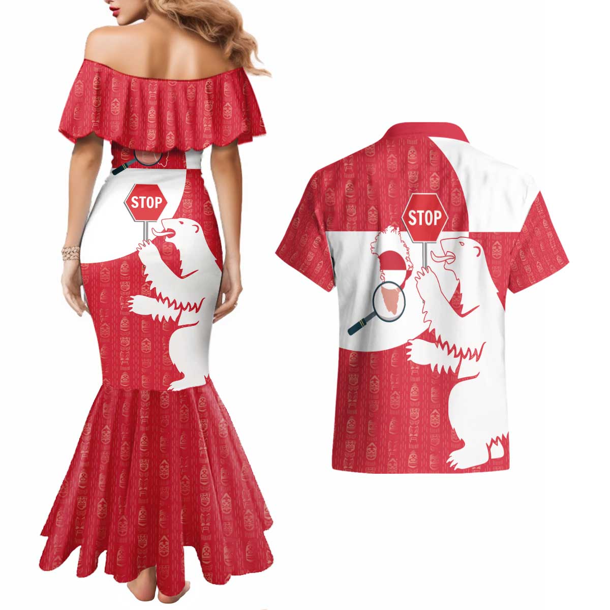 Greenland Not For Sale Couples Matching Mermaid Dress and Hawaiian Shirt Polar Bear