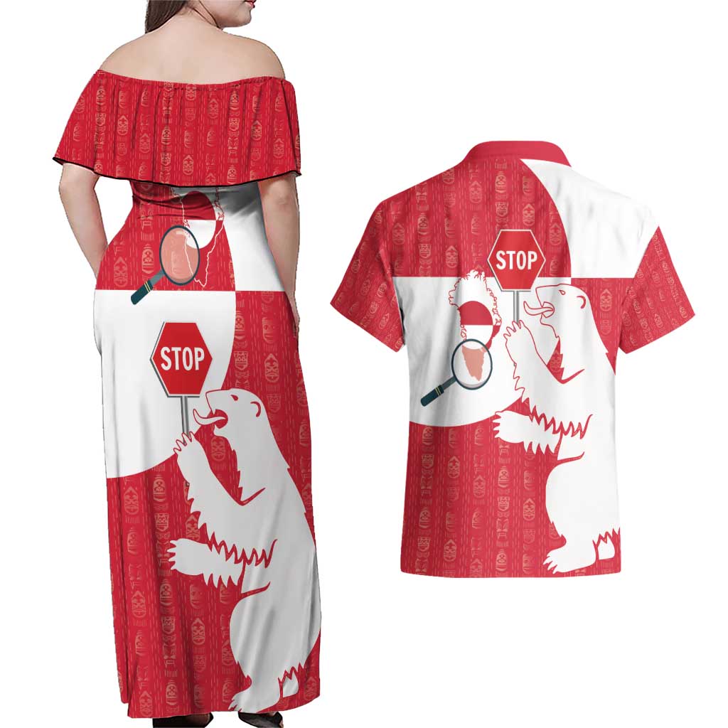 Greenland Not For Sale Couples Matching Off Shoulder Maxi Dress and Hawaiian Shirt Polar Bear