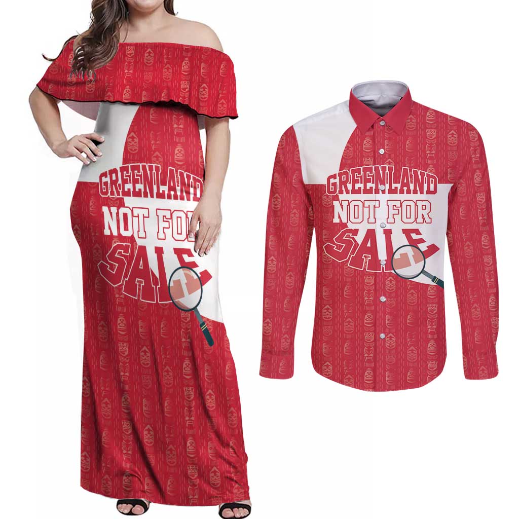 Greenland Not For Sale Couples Matching Off Shoulder Maxi Dress and Long Sleeve Button Shirt Polar Bear