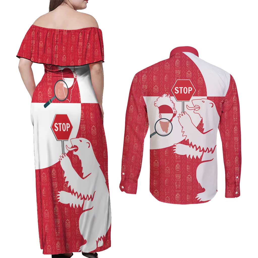 Greenland Not For Sale Couples Matching Off Shoulder Maxi Dress and Long Sleeve Button Shirt Polar Bear