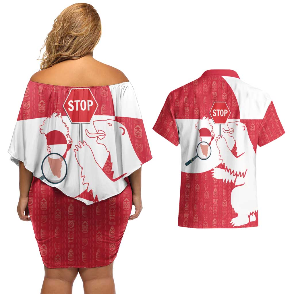Greenland Not For Sale Couples Matching Off Shoulder Short Dress and Hawaiian Shirt Polar Bear