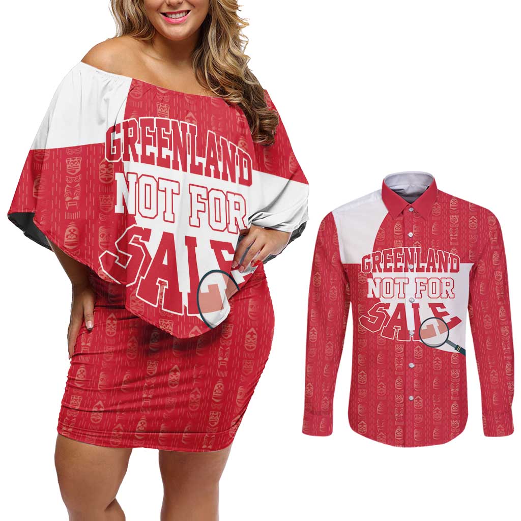 Greenland Not For Sale Couples Matching Off Shoulder Short Dress and Long Sleeve Button Shirt Polar Bear