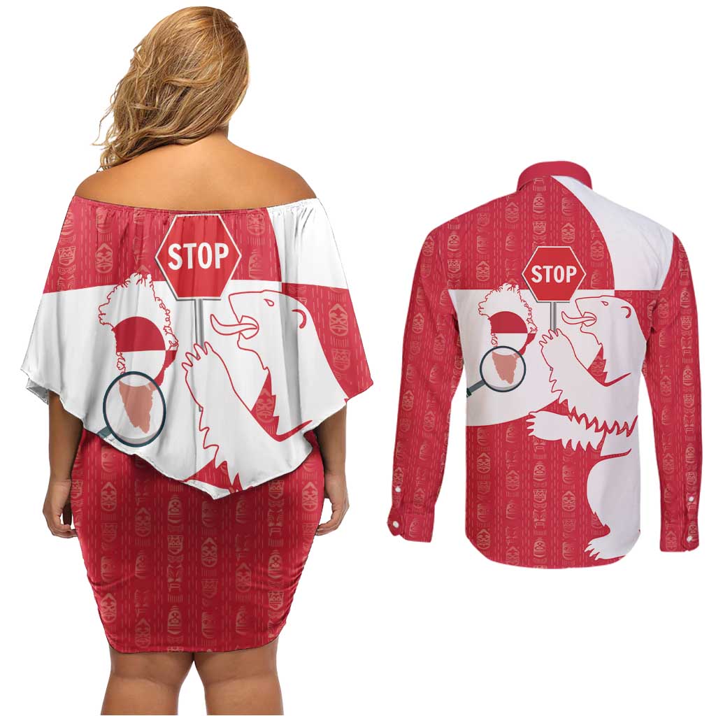 Greenland Not For Sale Couples Matching Off Shoulder Short Dress and Long Sleeve Button Shirt Polar Bear