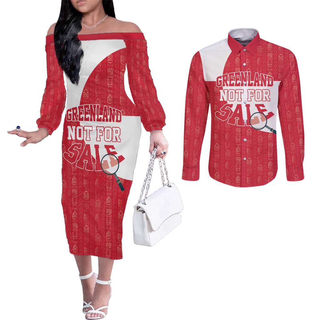 Greenland Not For Sale Couples Matching Off The Shoulder Long Sleeve Dress and Long Sleeve Button Shirt Polar Bear