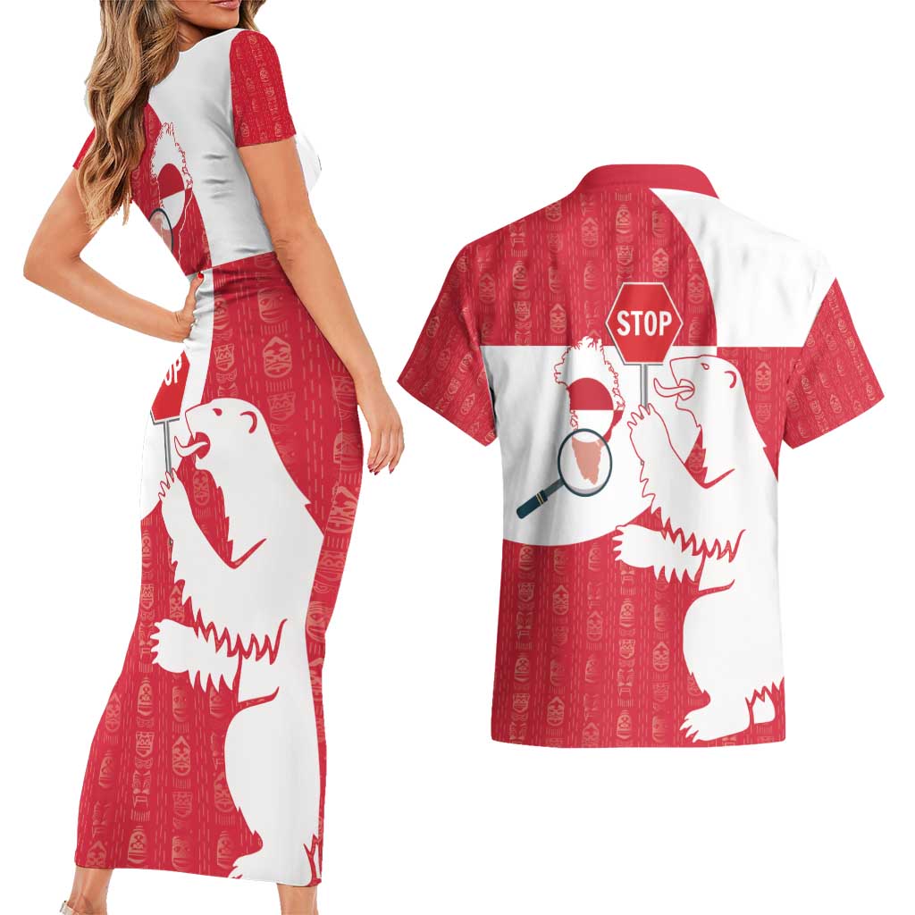 Greenland Not For Sale Couples Matching Short Sleeve Bodycon Dress and Hawaiian Shirt Polar Bear